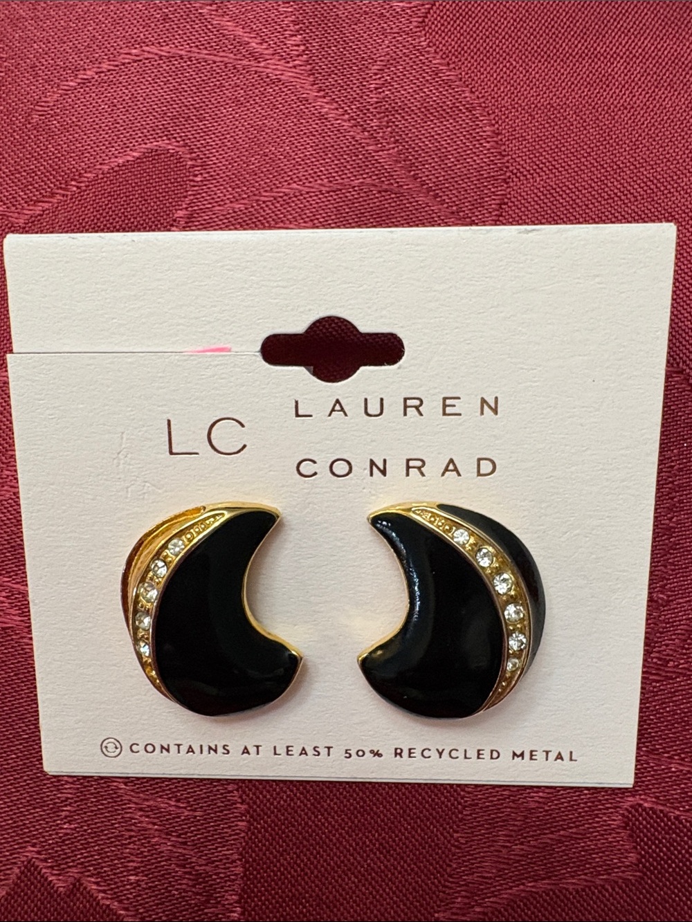 LC Lauren Conrad Black and Gold Crescent Crystal Stud Earrings